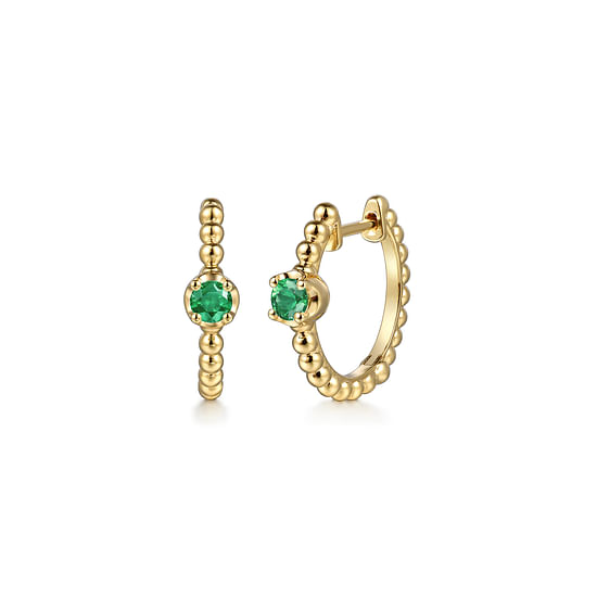 Gabriel - 14K Yellow Gold Bujukan Emerald 15mm Huggie Earrings