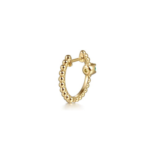 14K Yellow Gold Bujukan Emerald 15mm Huggie Earrings