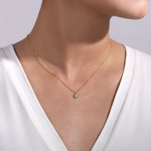 14K Yellow Gold Bujukan Floating Diamond Pendant Necklace