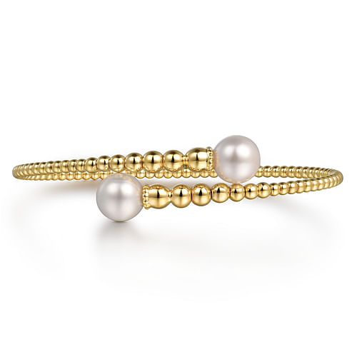 14K Yellow Gold Bujukan Fresh Water Pearl  Bangle