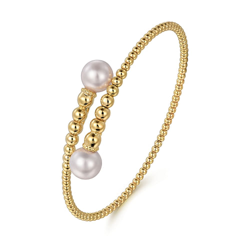 14K Yellow Gold Bujukan Fresh Water Pearl  Bangle