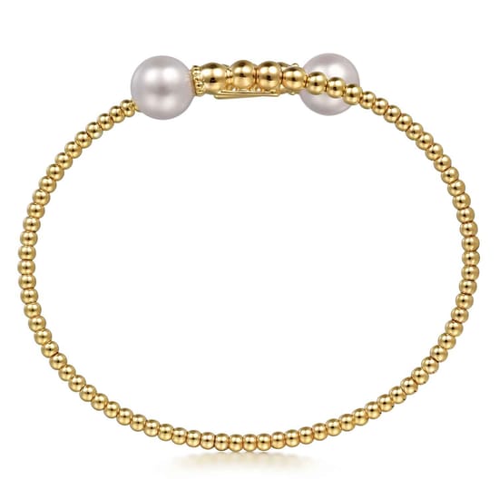 14K Yellow Gold Bujukan Fresh Water Pearl Bangle angle 3