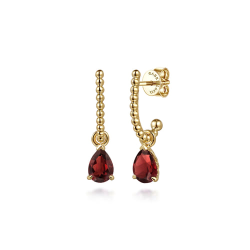 14K Yellow Gold Bujukan Garnet J Hoop Earrings
