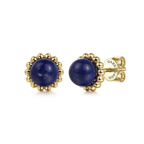 14K Yellow Gold Bujukan Lapis Stud Earrings