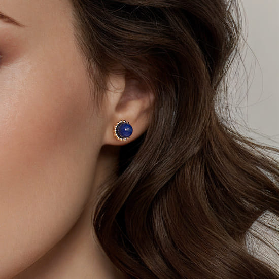 14K Yellow Gold Bujukan Lapis Stud Earrings angle 4