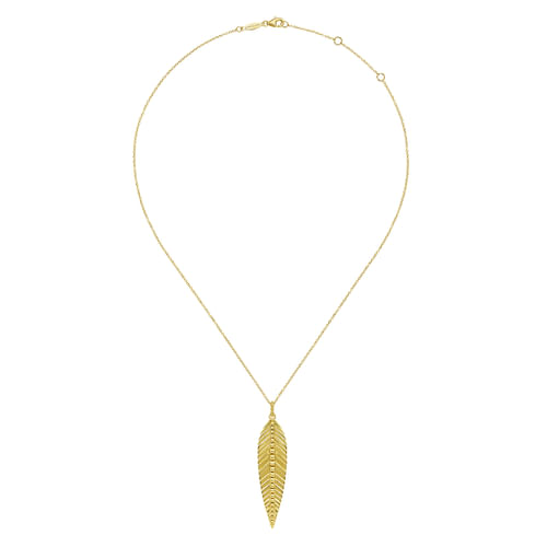 14K Yellow Gold Bujukan Leaf Pendant Necklace