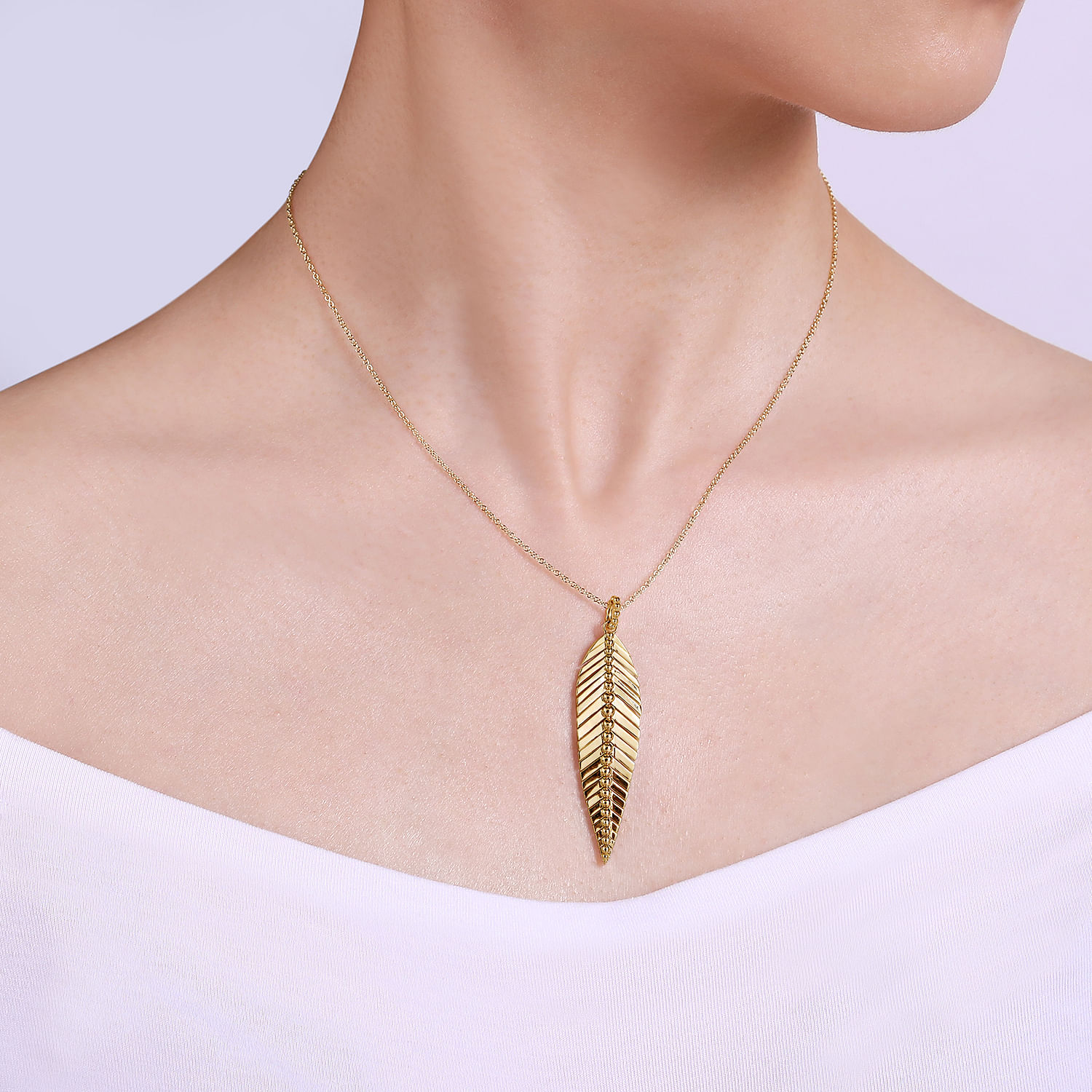 14K Yellow Gold Bujukan Leaf Pendant Necklace