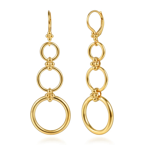 14K Yellow Gold Bujukan Link Chain Leverback Drop Earrings
