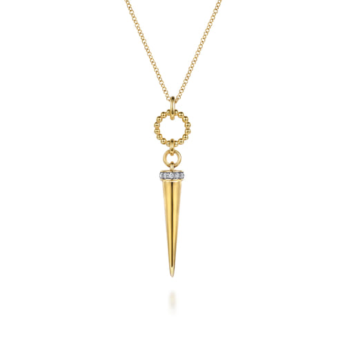 14K Yellow Gold Bujukan Link and Diamond Bullet Drop Necklace 14K Yellow Gold Bujukan Link and Diamond Bullet Drop Necklace
