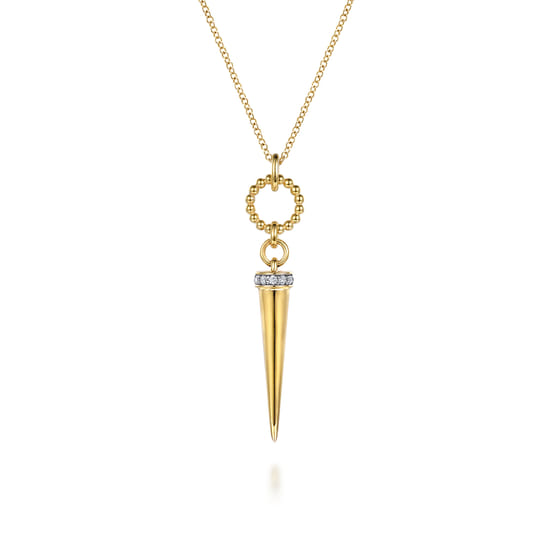 Gabriel - 14K Yellow Gold Bujukan Link and Diamond Bullet Drop Necklace