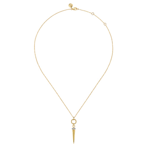 14K Yellow Gold Bujukan Link and Diamond Bullet Drop Necklace 14K Yellow Gold Bujukan Link and Diamond Bullet Drop Necklace