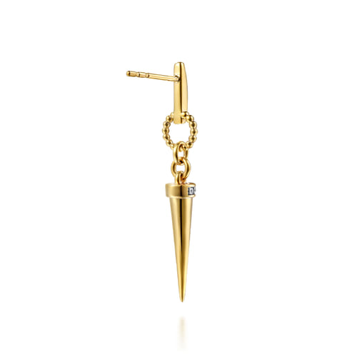 14K Yellow Gold Bujukan Link and Diamond Bullet Stud Drop Earrings