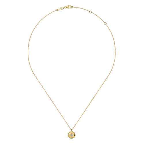 14K Yellow Gold Bujukan Medallion Necklace with Starburst Diamond Center 