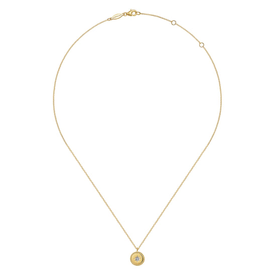 14K Yellow Gold Bujukan Medallion Necklace with Starburst Diamond Center  angle 2