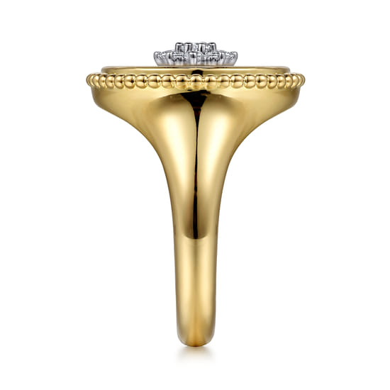 14K Yellow Gold Bujukan Mother of Pearl Inlay and Diamond Starburst Signet Ring angle 4