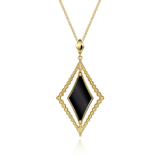 Gabriel - 14K Yellow Gold Bujukan Onyx Rhombus Pendant Necklace