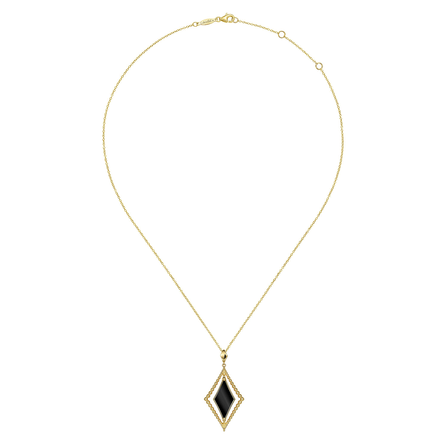 14K Yellow Gold Bujukan Onyx Rhombus Pendant Necklace