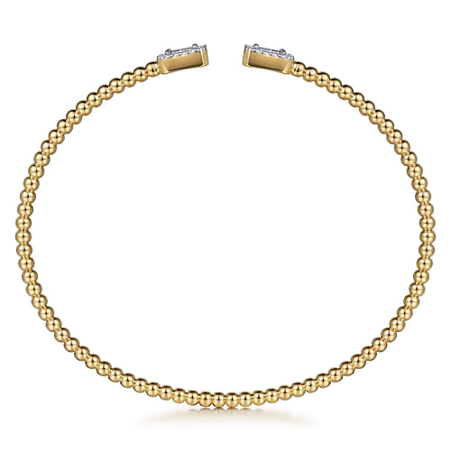 14K Yellow Gold Bujukan Open Cuff Bracelet with Diamond Baguettes 