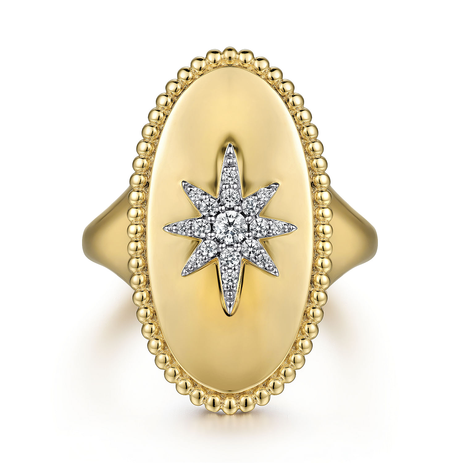 14K Yellow Gold Bujukan Oval Diamond Starburst Signet Ring