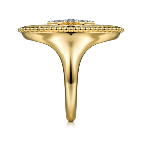 14K Yellow Gold Bujukan Oval Diamond Starburst Signet Ring angle 4