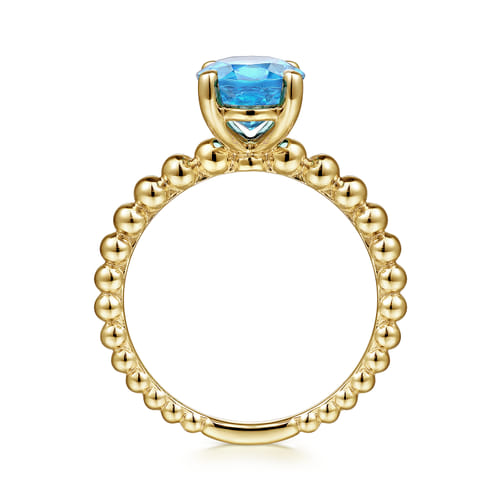 14K Yellow Gold Bujukan Oval Swiss Blue Topaz Bujukan Promise Ring