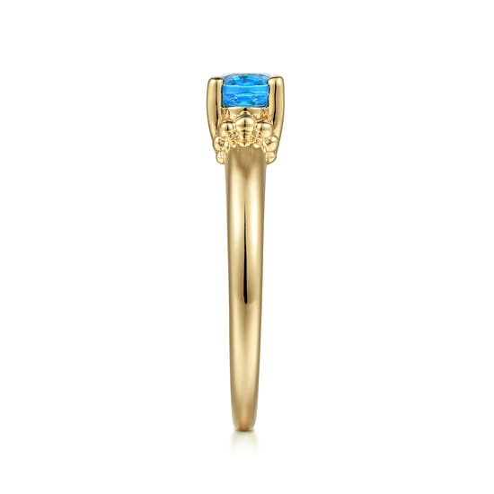 14K Yellow Gold Bujukan Oval Swiss Blue Topaz Bujukan Promise Ring angle 4