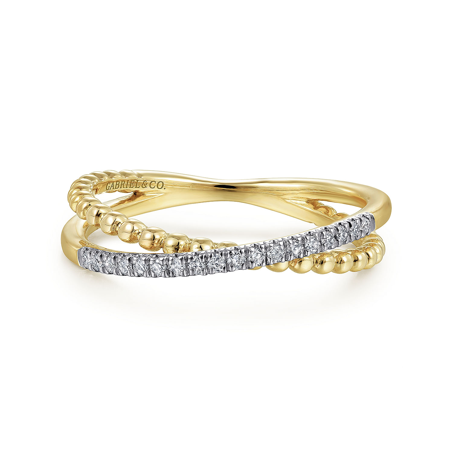Gabriel - 14K Yellow Gold Bujukan Pavé Diamond Criss Cross Stackable Ring