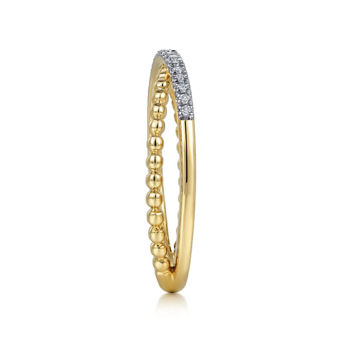 14K Yellow Gold Bujukan Pavé Diamond Criss Cross Stackable Ring