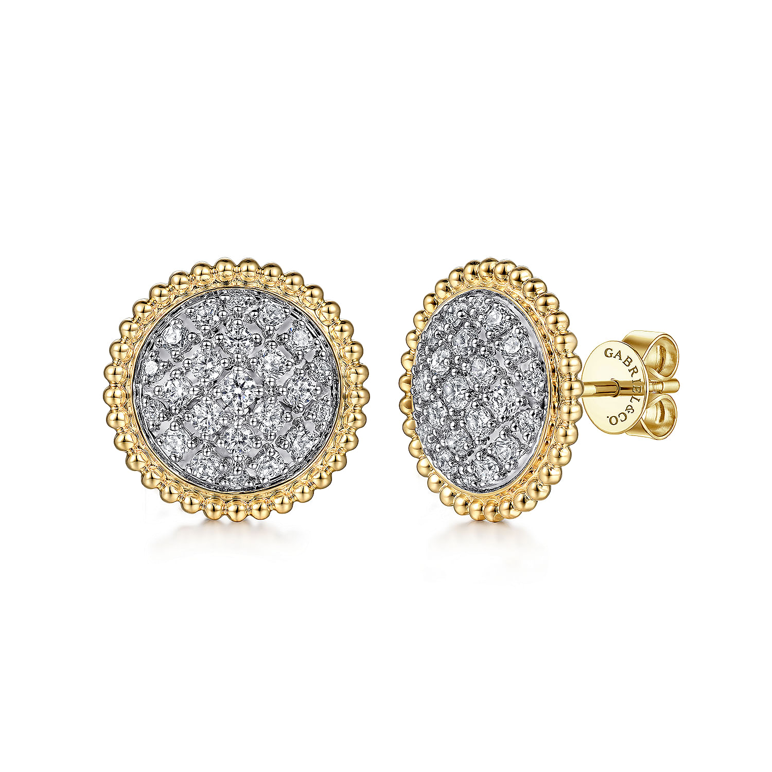 14K Yellow Gold Bujukan Pavé Diamond Stud Earrings