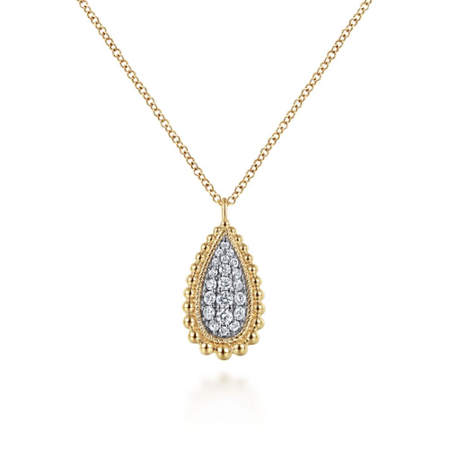 14K Yellow Gold Bujukan Pavé Diamond Teardrop Pendant Necklace 