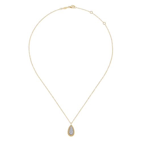 14K Yellow Gold Bujukan Pavé Diamond Teardrop Pendant Necklace 