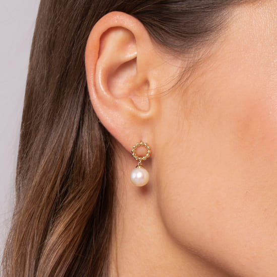 14K Yellow Gold Bujukan Pearl Drop Earrings angle 2