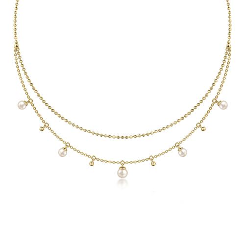 14K Yellow Gold Bujukan Pearl Layered Necklace
