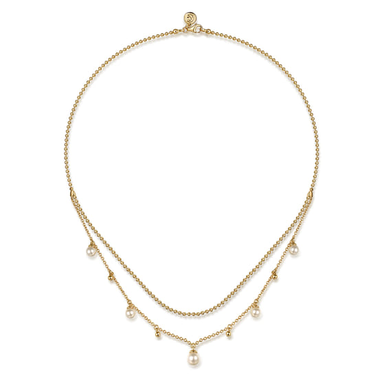 14K Yellow Gold Bujukan Pearl Layered Necklace angle 2