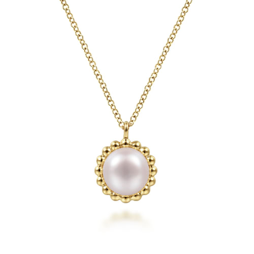 14K Yellow Gold Bujukan Pearl Pendant Necklace 