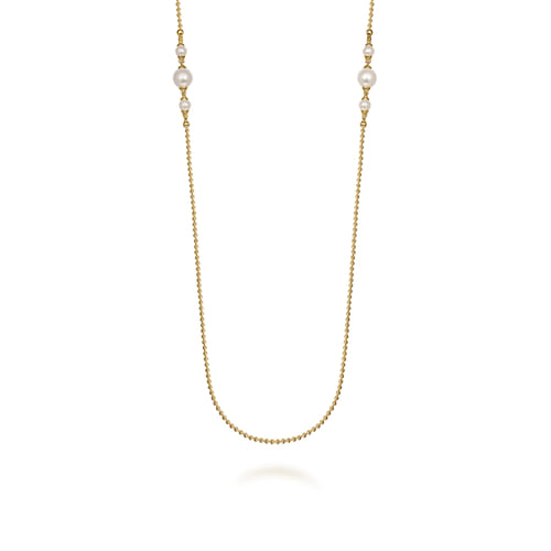 14K Yellow Gold Bujukan Pearl Station Necklace 14K Yellow Gold Bujukan Pearl Station Necklace