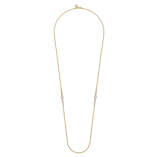 14K Yellow Gold Bujukan Pearl Station Necklace angle 2