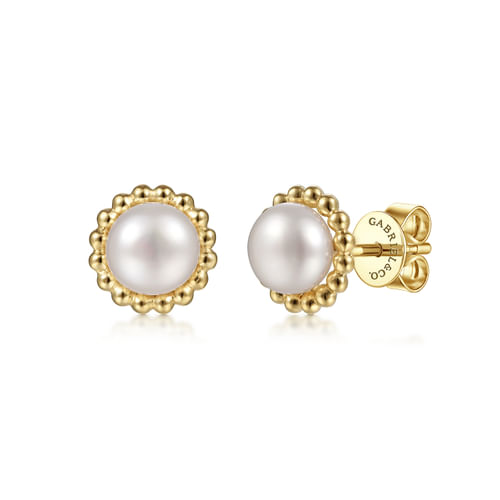 14K Yellow Gold Bujukan Pearl Stud Earrings
