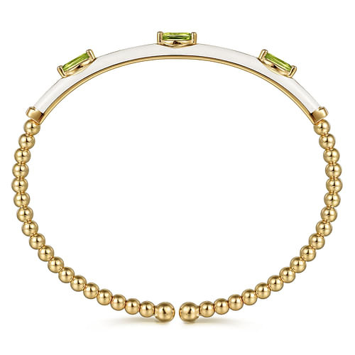 14K Yellow Gold Bujukan Peridot Split Bangle with White Enamel