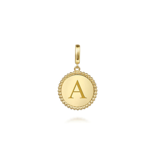 14K Yellow Gold Bujukan Round Personalized Medallion Pendant in size 18mm With Detachable Bail 