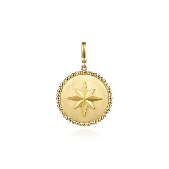 Gabriel - 14K Yellow Gold Bujukan Round Starburst Medallion Pendant With Detachable Bail