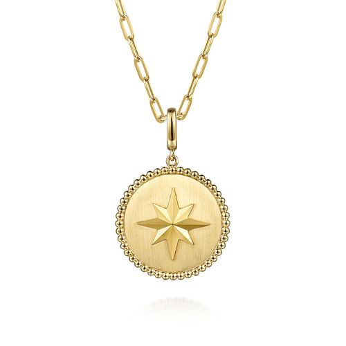 14K Yellow Gold Bujukan Round Starburst Medallion Pendant