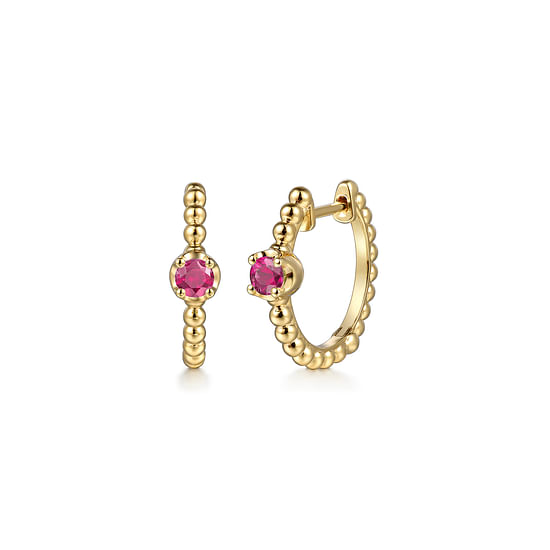 Gabriel - 14K Yellow Gold Bujukan Ruby 15mm Huggie Earrings