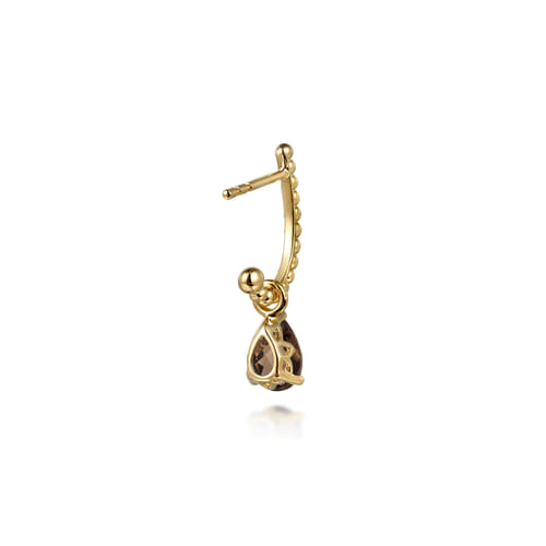14K Yellow Gold Bujukan Smoky Quartz J Hoop Earrings