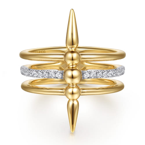 14K Yellow Gold Bujukan Spike and Diamond Easy Stackable Ring