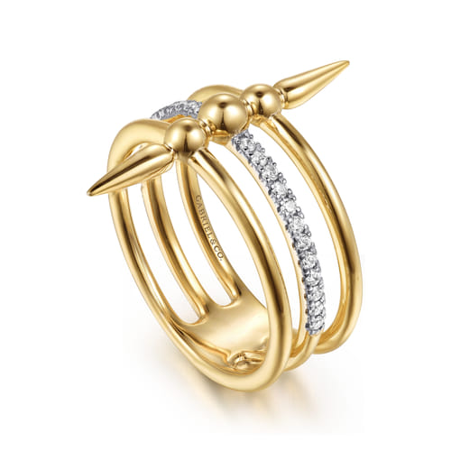 14K Yellow Gold Bujukan Spike and Diamond Easy Stackable Ring
