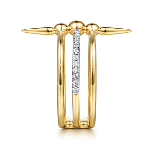 14K Yellow Gold Bujukan Spike and Diamond Easy Stackable Ring