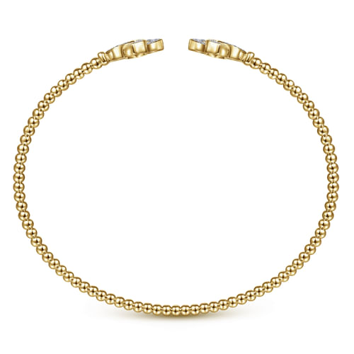14K Yellow Gold Bujukan Split Cuff Bracelet with Diamond Flower Caps