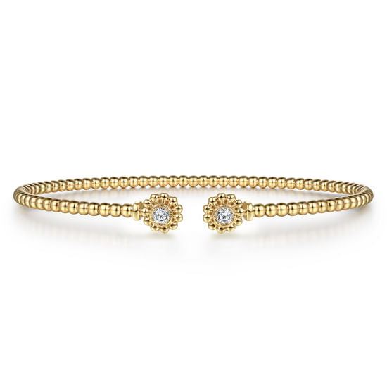 Gabriel - 14K Yellow Gold Bujukan Split Cuff Bracelet with Diamond Flower Caps