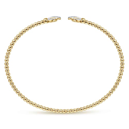 14K Yellow Gold Bujukan Split Cuff Bracelet with Diamond Pav¿ª Fan Caps